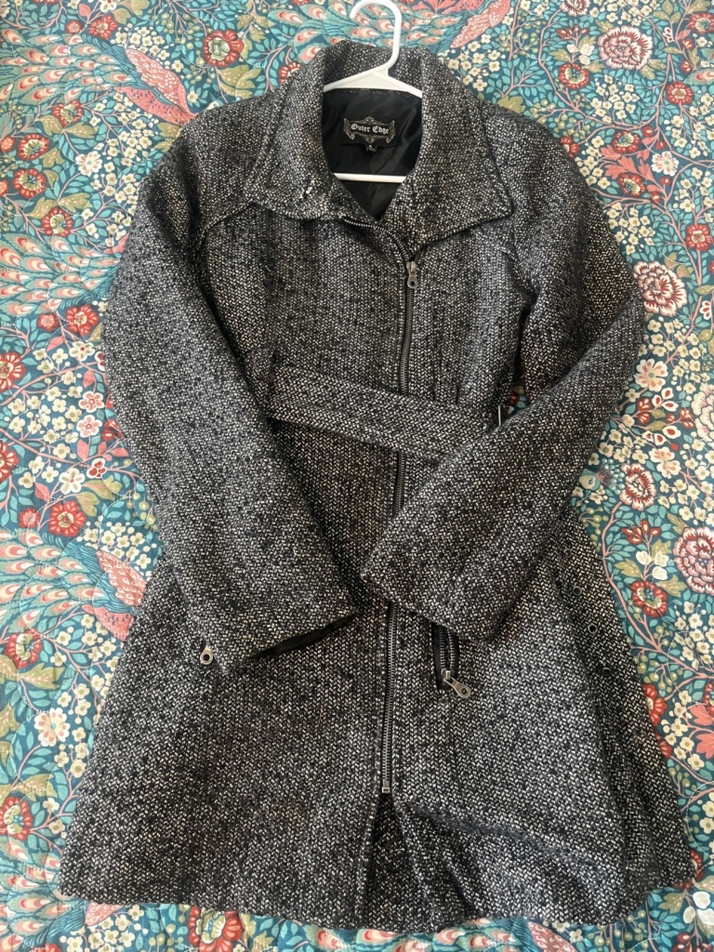 Outer Edge Women's Black & Gray Tweed Zip-Front Pea Coat